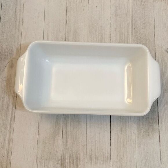Vintage Anchor Hocking Fire King White Milk Glass Loaf Pan Blue Cornflower 1qt - Picture 2 of 10